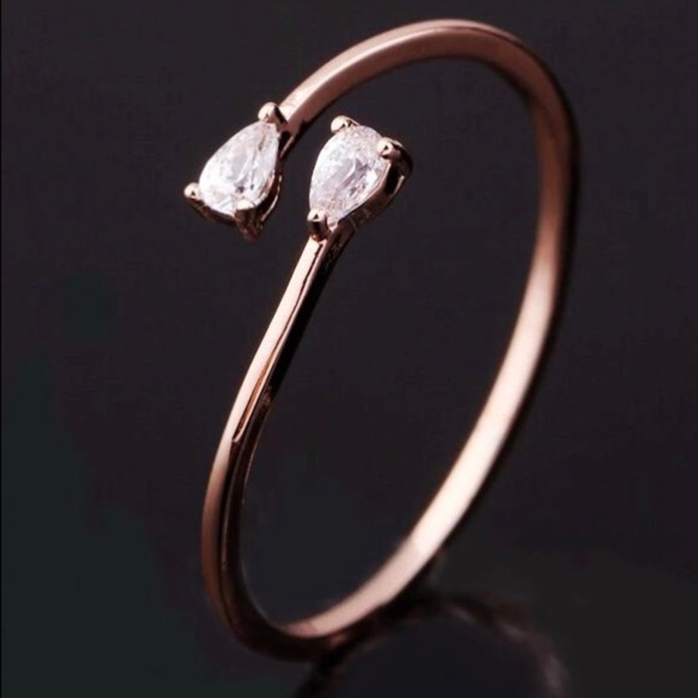 Dainty rose gold teardrop adjustable ring